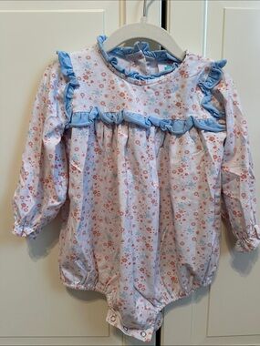 2T Baby Girl Long-Sleeve Floral Ruffle Romper in Light Pink and Blue